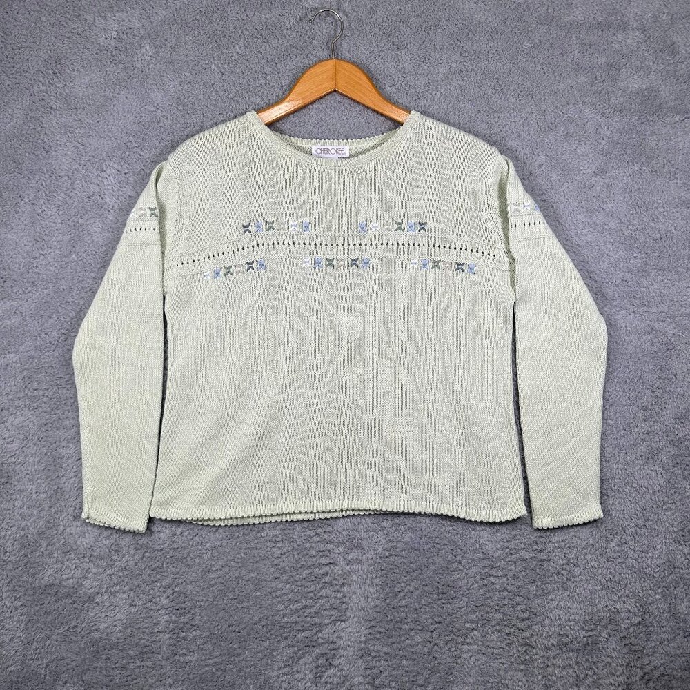 Cherokee women’s embroidered light green sweater‎ Size XL